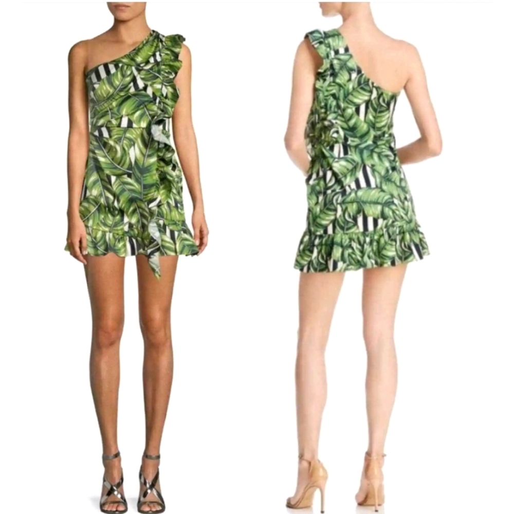 🔥 Red Carter Miya Tropical Palm Leaf One Shoulder Dress